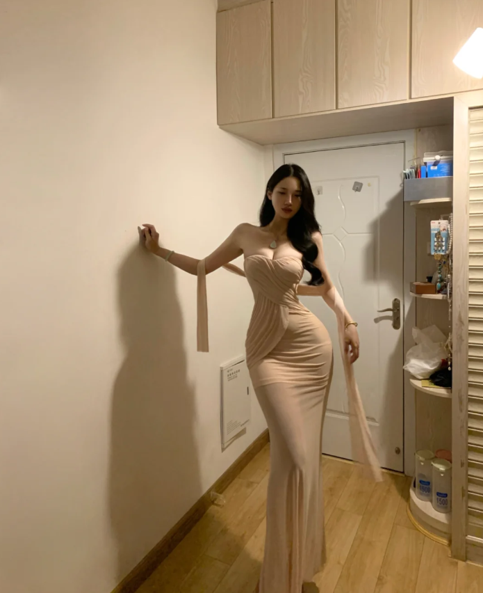 Sexy Strapless Chiffon Mermaid Long Party Gown Formal Guest Dress With Ribbon SP290