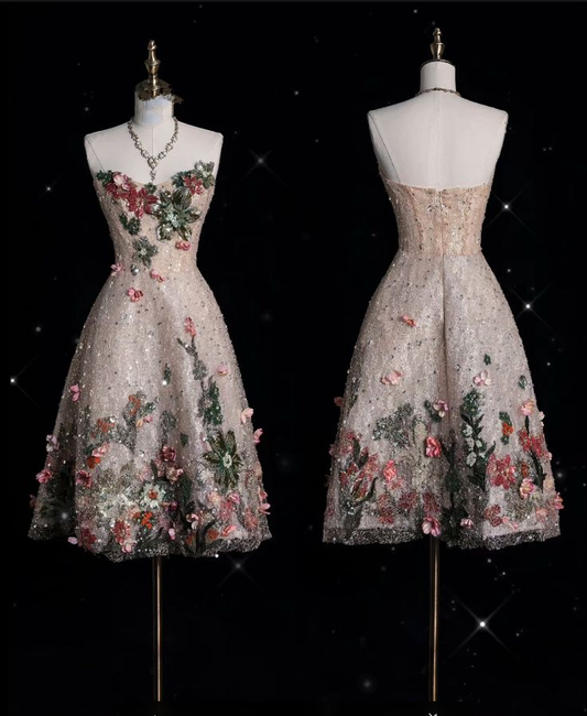 Aesthetic Sweetheart Lace Floral A Line Short Graduation Homecoming Dress 18th Birthday Outfits Y9161