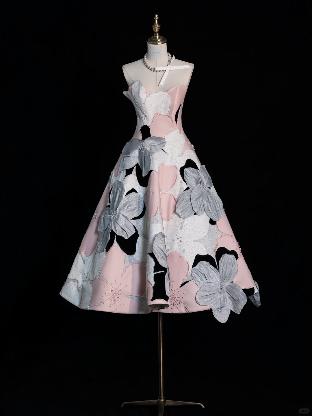 Unique Strapless Satin Print Floral Appliques A Line Birthday Dress Formal Homecoming Dress Y9690