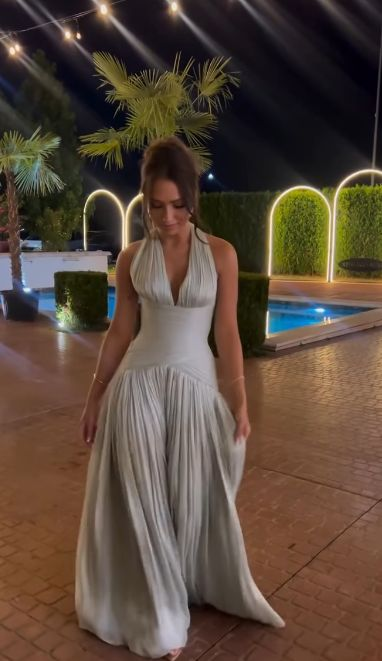 Elegant Blue Halter V-Neck Chiffon Evening Dress Formal Wedding Guest Dress SP395