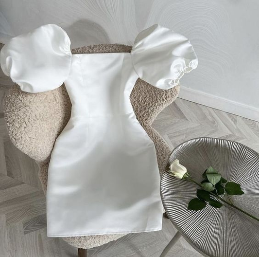 Vintage White Square Neckline Homecoming Dress,Birthday Outfit Dress Y4058