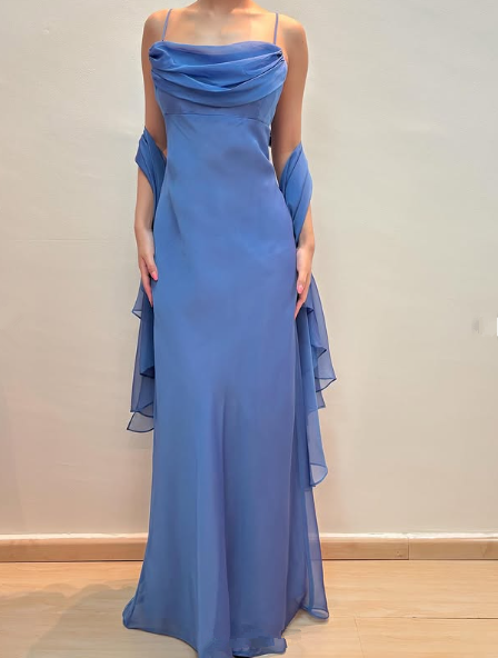 Elegant Blue Chiffon A Line Party Prom Dress Y8144