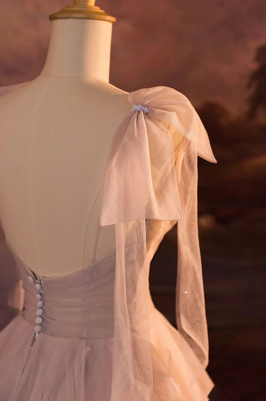 Light Pink Tulle Sequins tiered Prom Dress Evening Dress Y8389