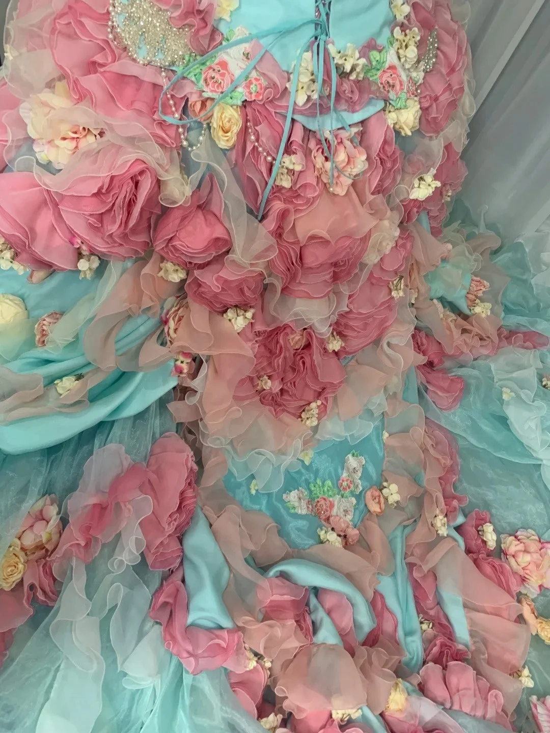 Colorful Ball Gown Strapless Tulle Floral Quinceanera Dress SP3833