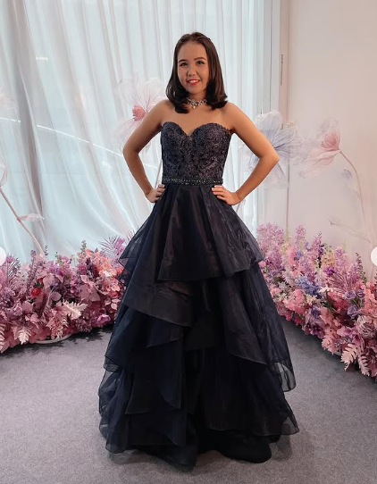 Dark blue lace tulle long ball for teens Prom Dresses Y5852