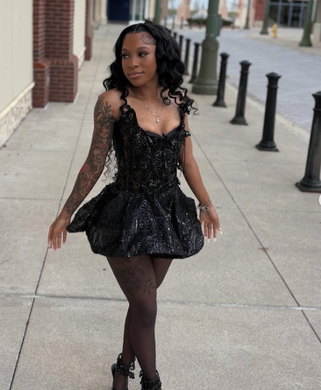 Gorgeous Black Tulle Sequin A Line Short Prom Dress Formal Homecoming Dress Birthday Outfits Y9647