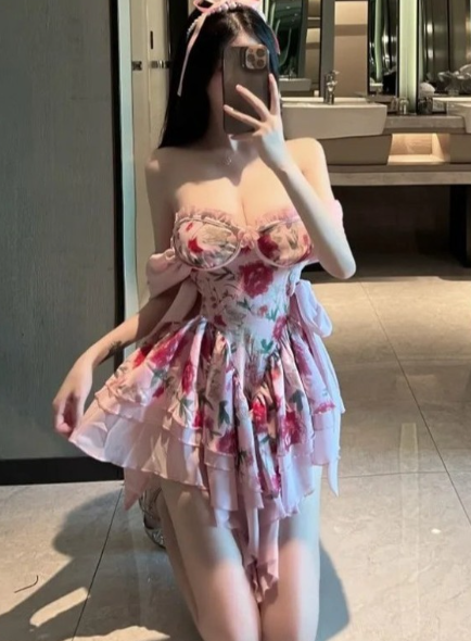 Pretty Pink Chiffon Printed Floral Off The Shoulder Short 18th Birthday Outfits Homecoming Dress Y9844