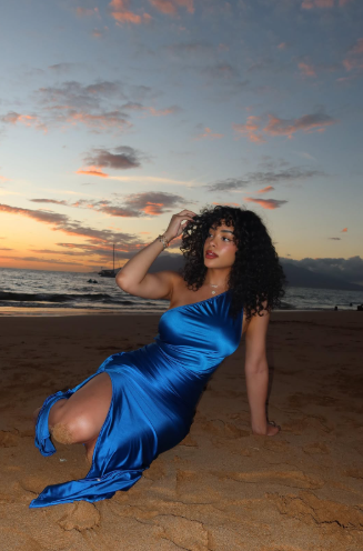Pretty Blue One Shoulder Sheath Prom Dress,Side Slit Evening Dress Y8150