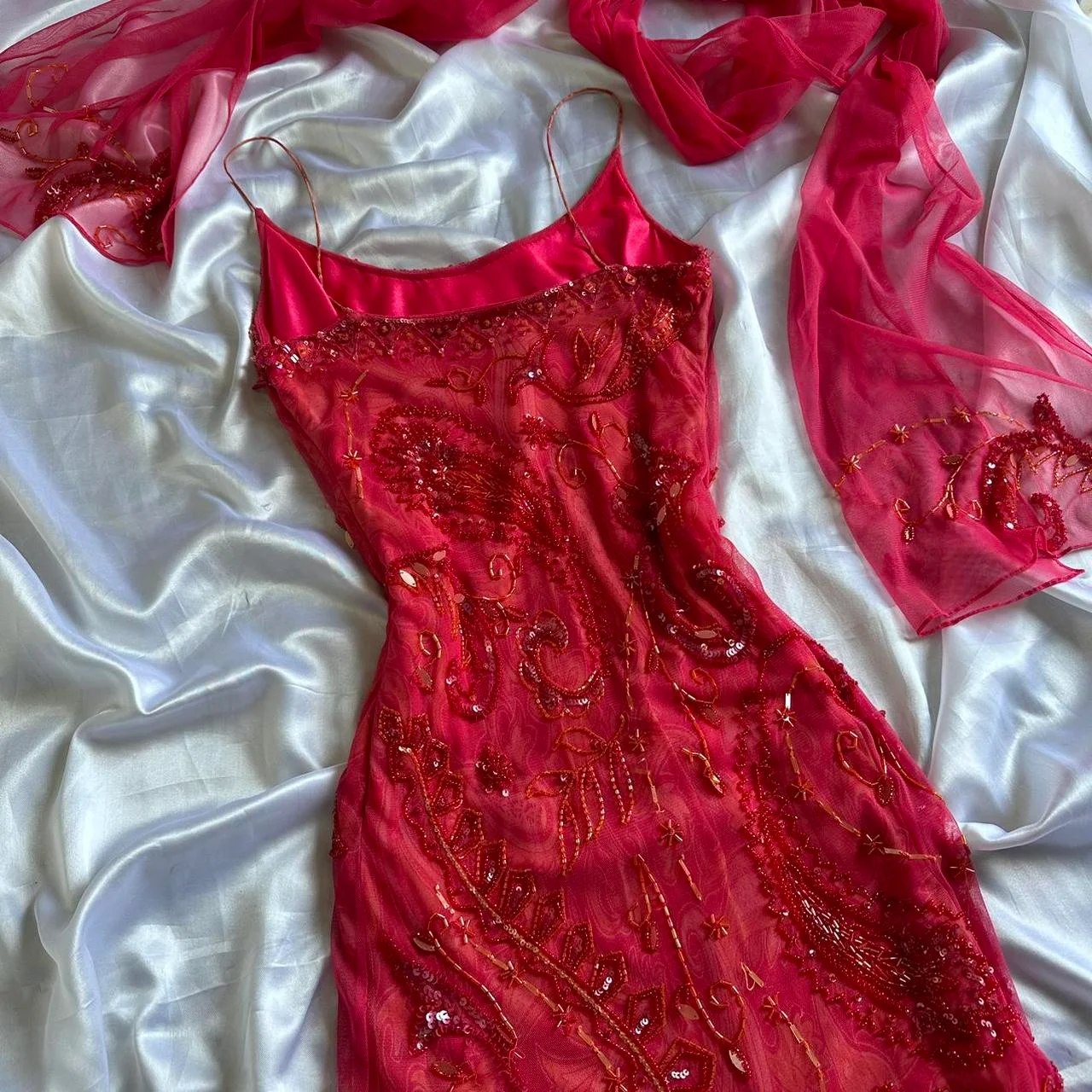 Pretty Red Chiffon Beaded Mermaid Evening Dress Long Prom Dress Y9727