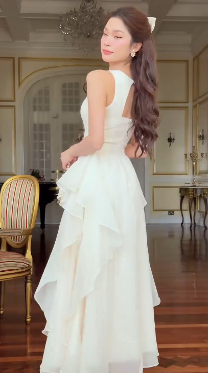 Charming White V Neck Chiffon A Line Formal Long Evening Dress Guest Dress SP255