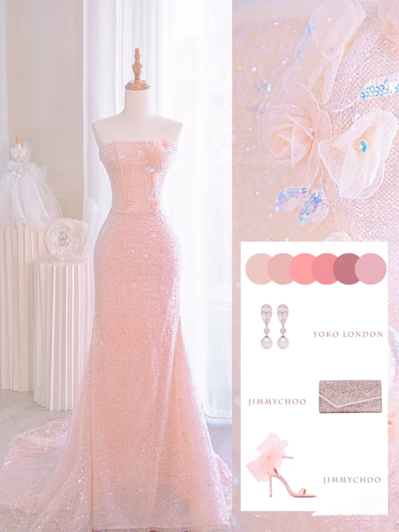 Mermaid Pink Sequin Sparkly Long Evening Prom Dress Y6654