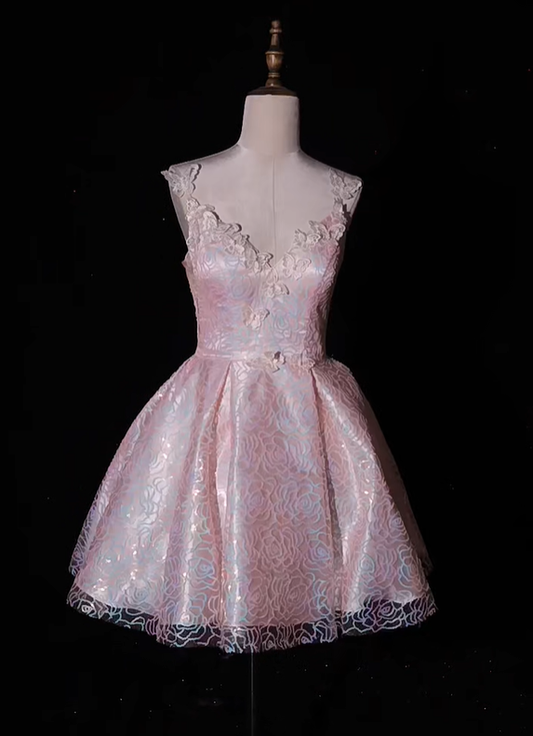 Sweet Pink Satin Appliques A Line Short Birthday Outfits Formal Homecoming Dress Y9294