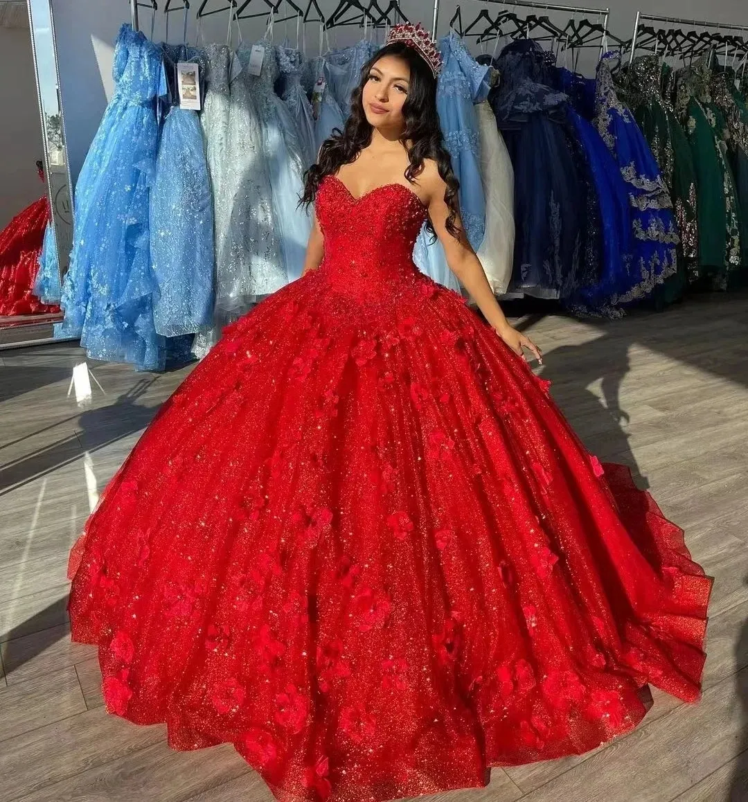 Elegant Red Ball Gown Quinceanera prom Dress For Sweet 16 Y2059