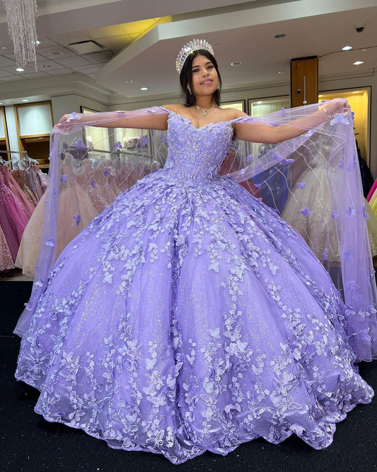 Women Ball Dress Sweetheart Off Shoulder Butterfly Applique Princess Dress Sweet 16 Quinceanera Dress Y1451