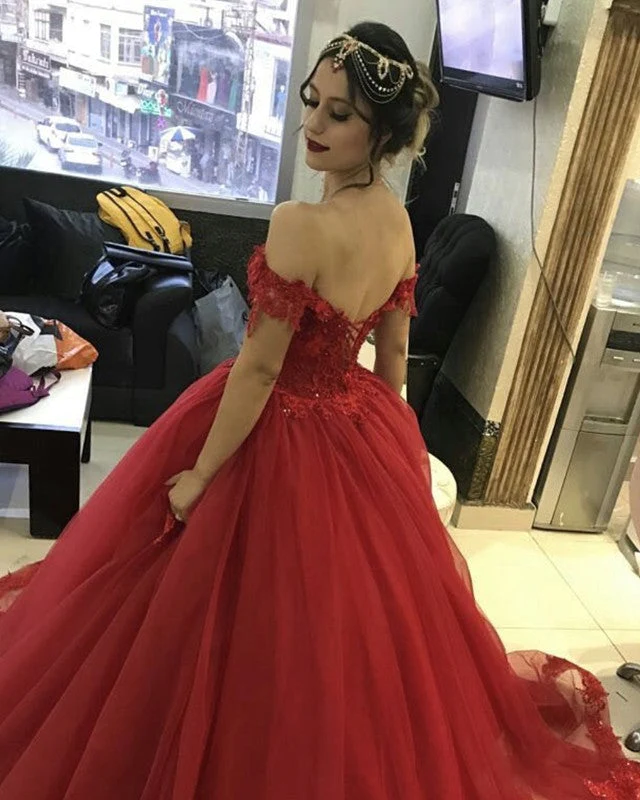 Tulle Ball Gown Appliques Dresses Off Shoulder Y1260
