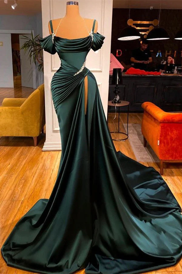 Elegant Stunning Off-the-Shoulder Mermaid Prom Dress Ruffles With Split Y83