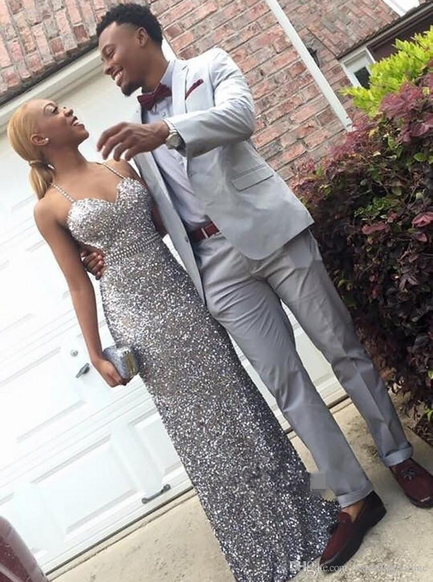 Fashion spaghetti strap silver prom dress with beading, elegant silver sequin evening dress,bodycon mermaid sequin party dress Y578