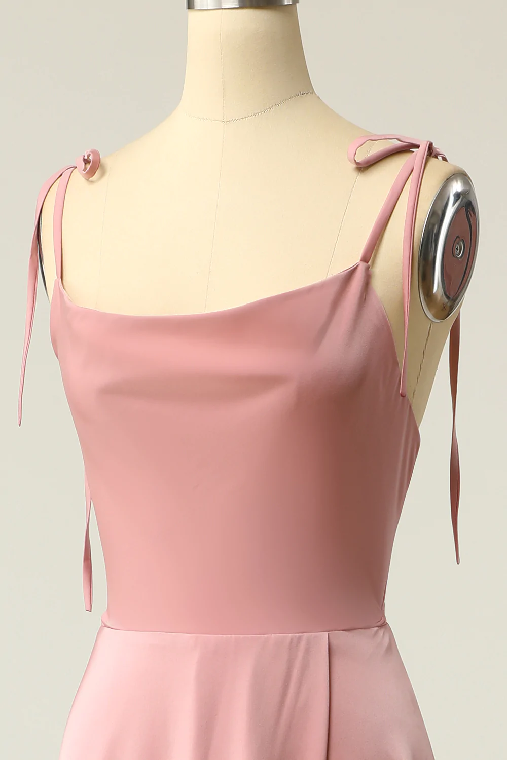 Blush Pink Cowl Neck Satin Long Prom Dress A-line Junior Prom Dress Y690