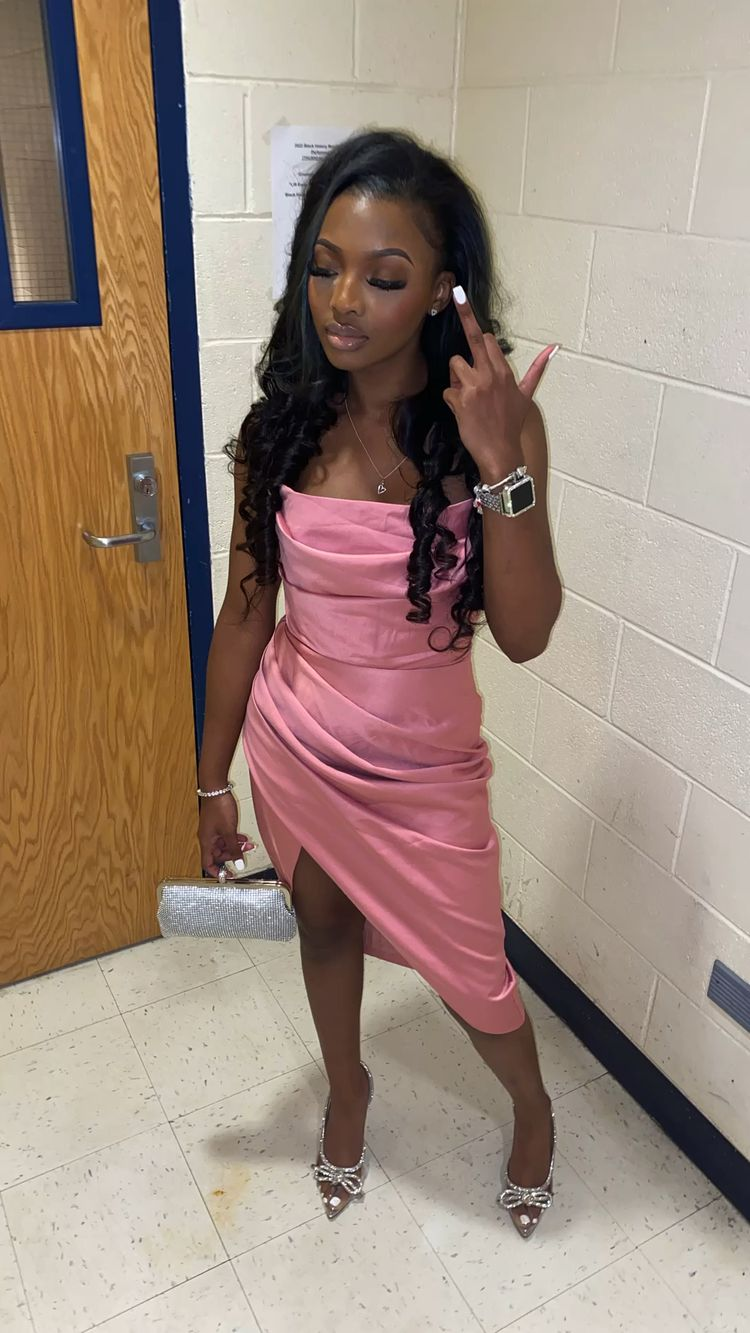 Black Girls Outfit Sexy Pink Homecoming Dress Y263