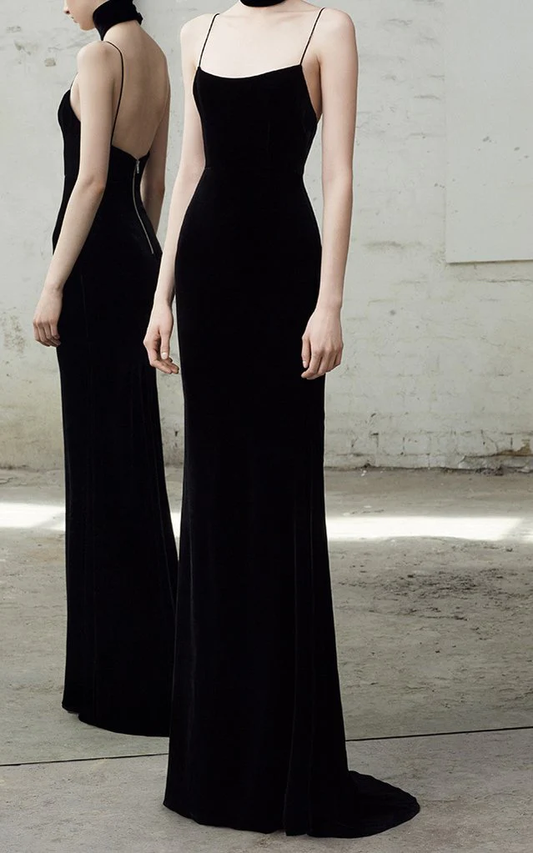 Spaghetti Straps Black Mermaid Prom Dresses Long S23040