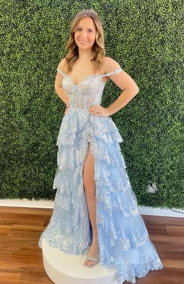 Sparkly Prom Dress with Slit Skirt, Wedding Dress, Graduation School Party Gown Y1812