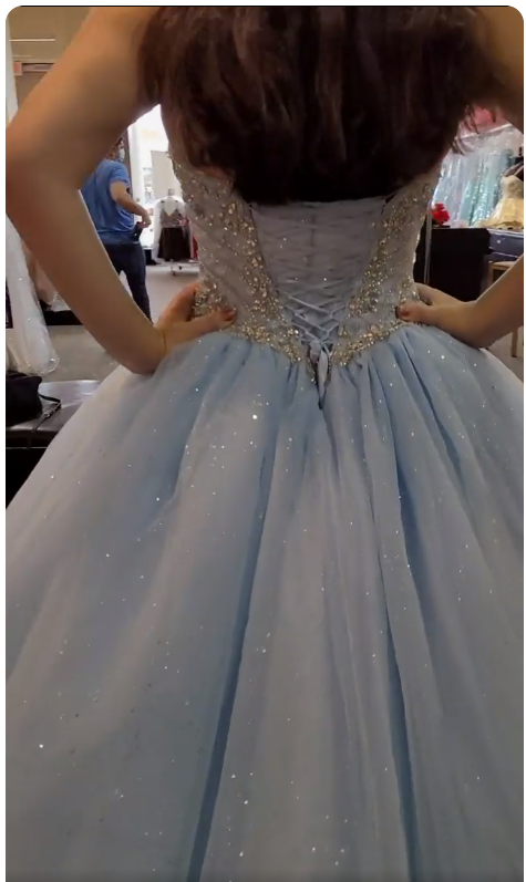 Glitter Light Blue Corset Top Beaded Ball Gown, Light Blue Sweet Girl Dresses Beaded Ball Gown Y774