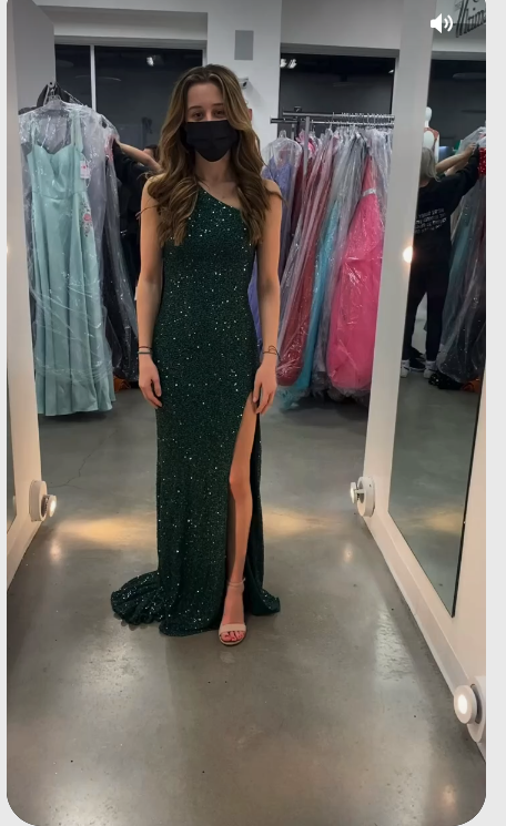 Glitter One Shoulder Green Sheath/Column Evening Dress Charming Formal Gown With Side Slit Y509