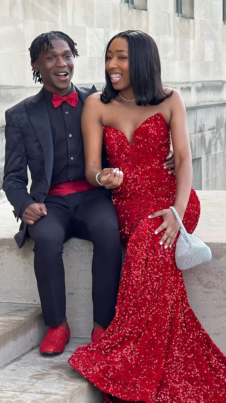 Shiny Mermaid Red Sequin Evening Dress Elegant Formal Gown  Y663