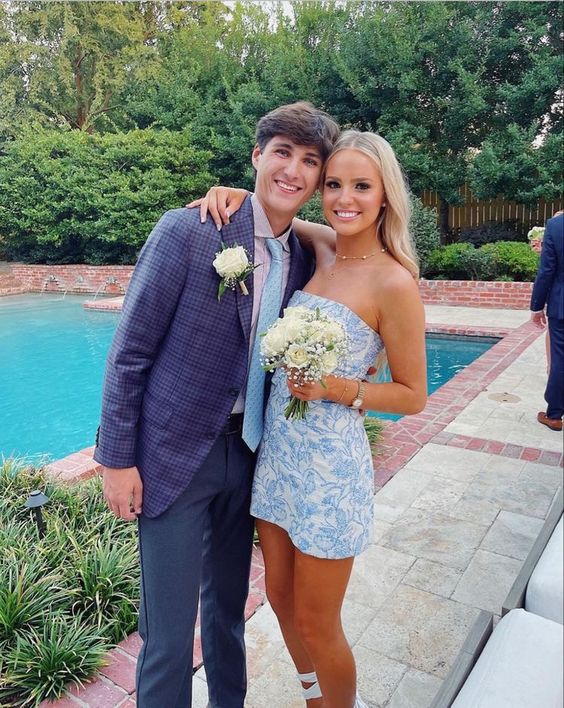 Blue Strapless Short Homecoming Dress,Summer Outfit Dress Y1517