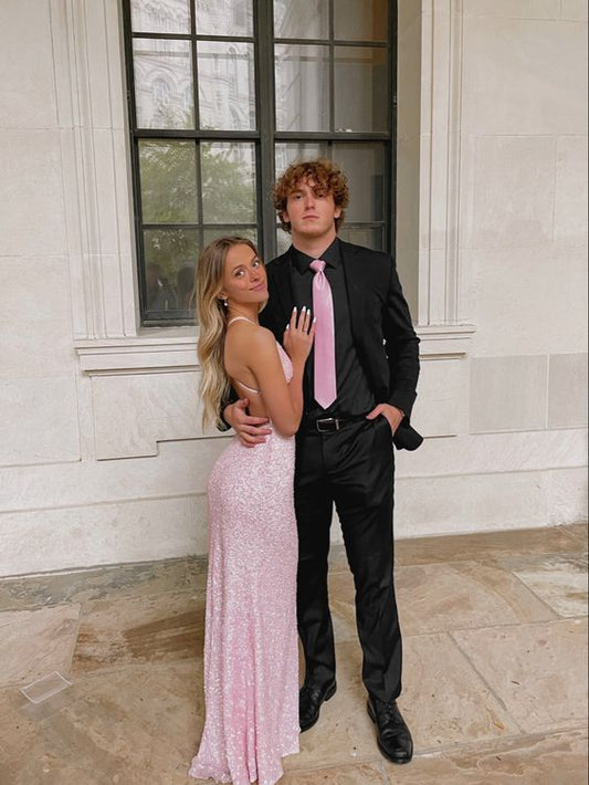 Elegant Pink Sequins Backless Prom Dress,Graduation Dress Y1531