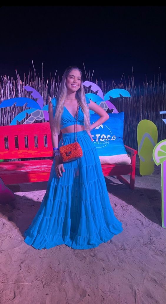 Charming Two Piece Blue Evening Dress,Sexy Blue Beach Dress Y1327