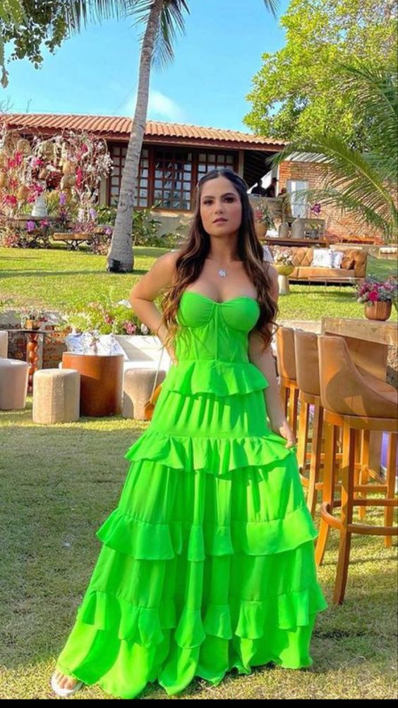 A-line Green Tiered Prom Dress,Stunning Green Formal Gown Y1325