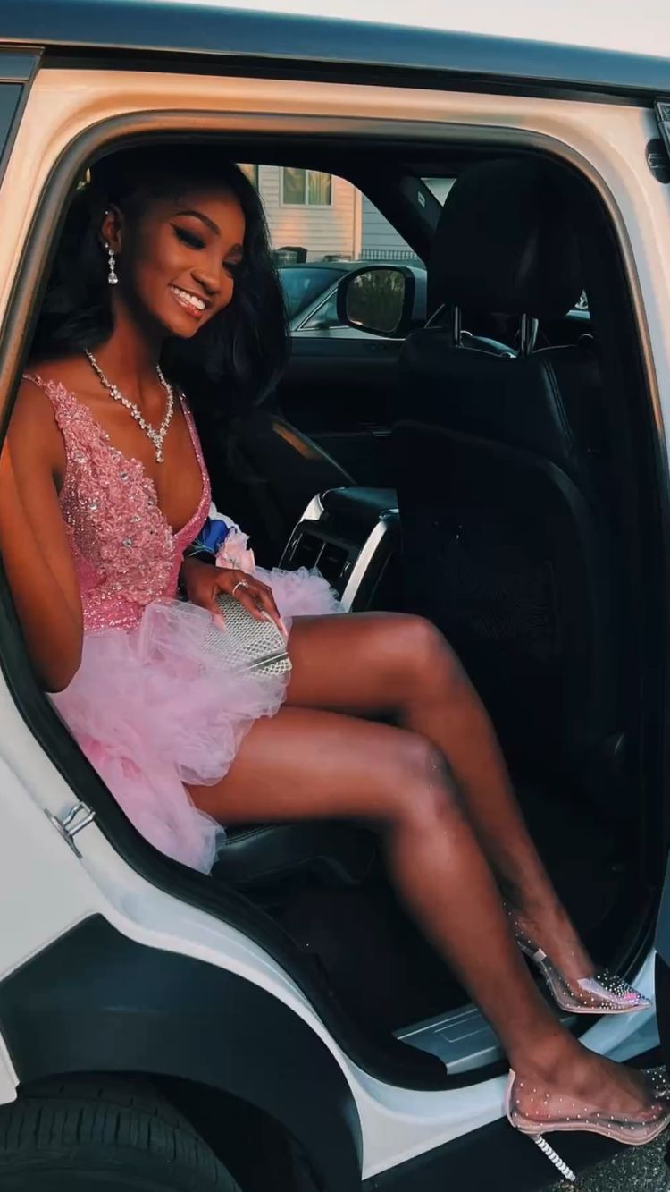 Cute V Neck Pink Short Homecoming Dress and Bottom Tulle Ruffles,Pink Birthday Outfit Dress Y762
