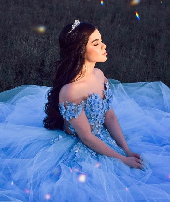 Winter Wonderland Blue Tulle Prom Dress,Off The Shoulder Blue Evening Dress Y1092