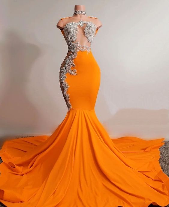 Orange Mermaid Prom Dress Sleeveless Evening Dress Charming Evening Dress Y567