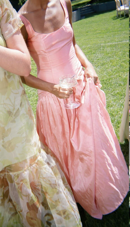 Elegant Sleeveless Pink Satin Long Party Dress Long Wedding Guest Dress SP4015