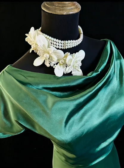 Elegant Emerald Green Satin Mermaid Party Dress Long Wedding Guest Dress SP2764