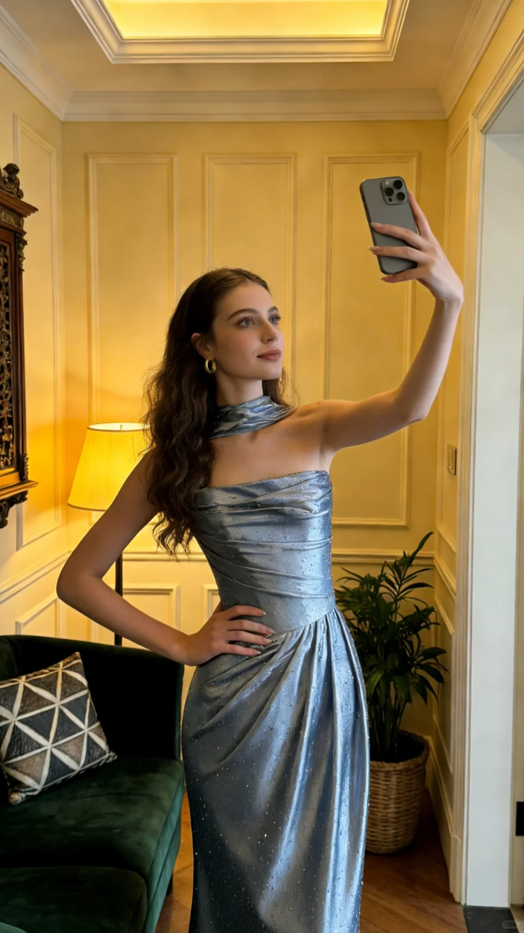 Chic Blue Strapless Satin Beaded Mermaid Long Party Dress Formal Wedding Guest Dress SP2064