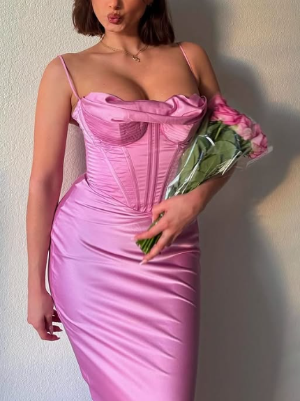 Simple Spaghetti Straps Lavender Satin Evening Dress,Sheath Party Prom Dress Y8094