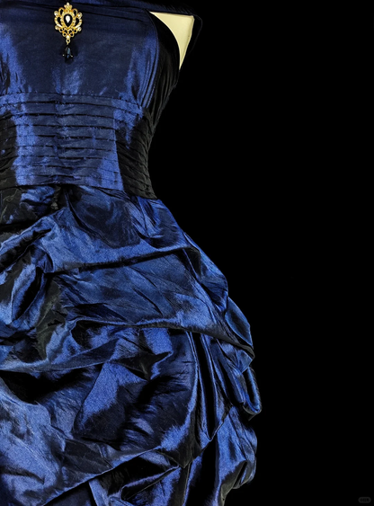 Vintage Blue Satin Pleated A Line Short Homecoming Dress Cocktail Dress SP3386