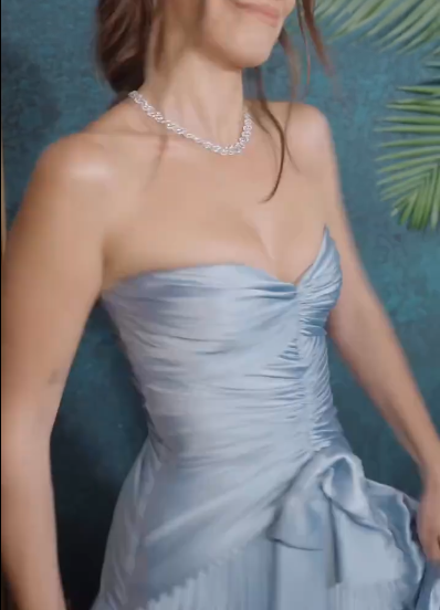 Glamorous Blue Satin Pleated Long Party Dress，Sweetheart Neck Long Wedding Guest Dress SP3341
