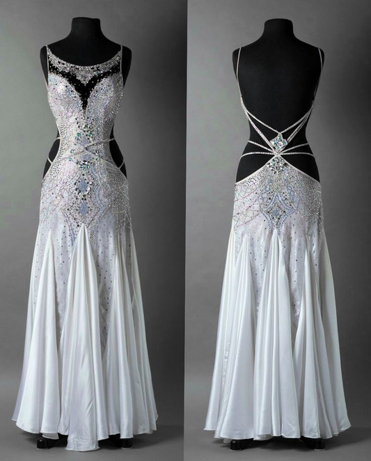Gorgeous Spaghetti Straps Satin Beaded Mermaid Prom Dress Backless Long Party Gown SP380
