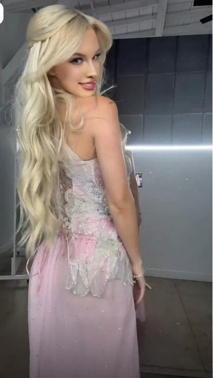 Pretty Pink Chiffon Sequin Beaded Slit Long Party Dress Birthday Prom Dress SP3756