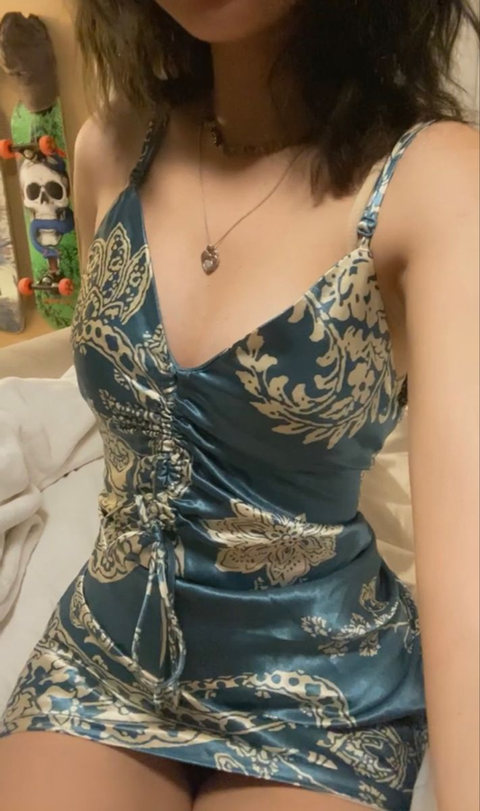 Vintage Spaghetti Straps Green Satin Print Floral Sheath Cocktail Dress Formal Graduation Homecoming Dress Y9600