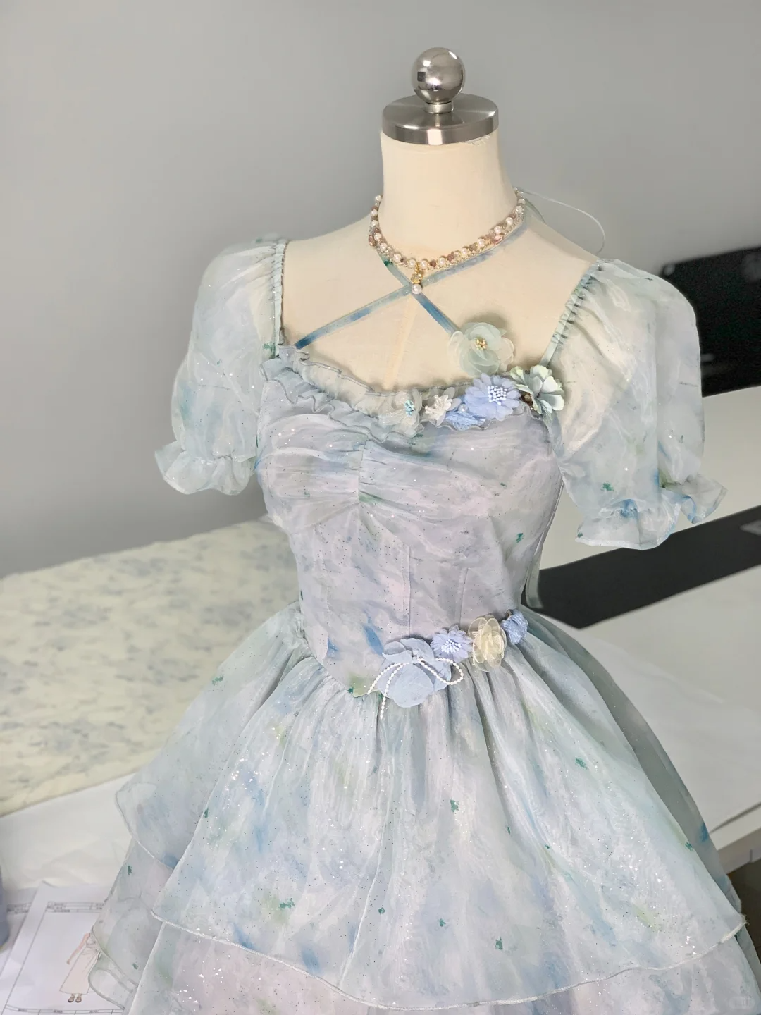 Sweet Sky Blue Organza Layered Short 15th Birthday Outfits Formal Graduation Homecoming Dress Y9404