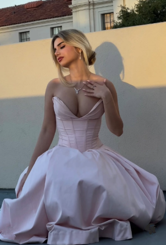 Pink Strapless A Line Long Prom Dress Elegant Evening Dress Brithday Outfits Y7531