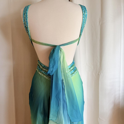 Chic V Neck Chiffon Sequin Backless Prom Dress Mermaid Long Party Gown SP445