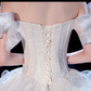 Fairy Romantic Off Shoulder White Wedding Dress Sweep Train Y6878