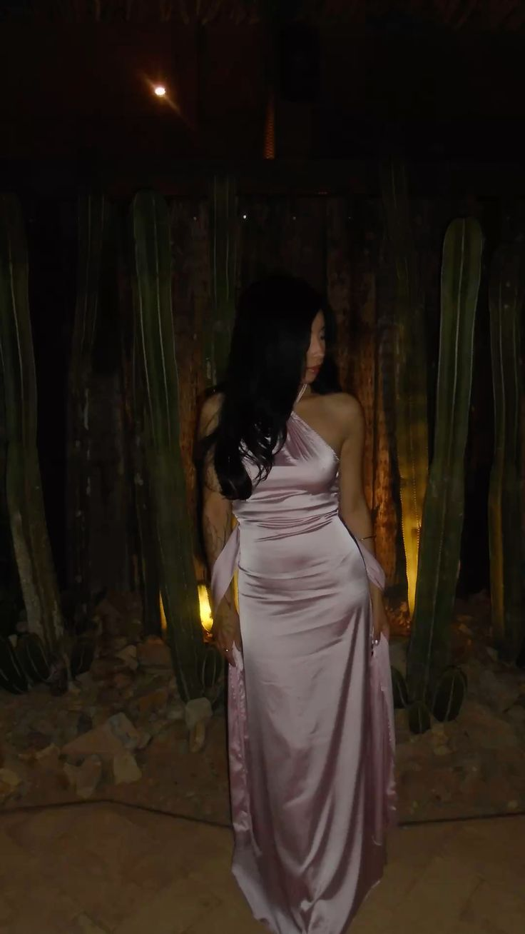 Classy Pink Sleeveless Satin Long Evening Dress Formal Wedding Guest Dress SP1300