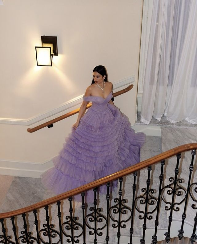 Sweet Lavender Off The Shoulder Tulle Pleated Ball Gown Formal Quinceanera Dress SP579